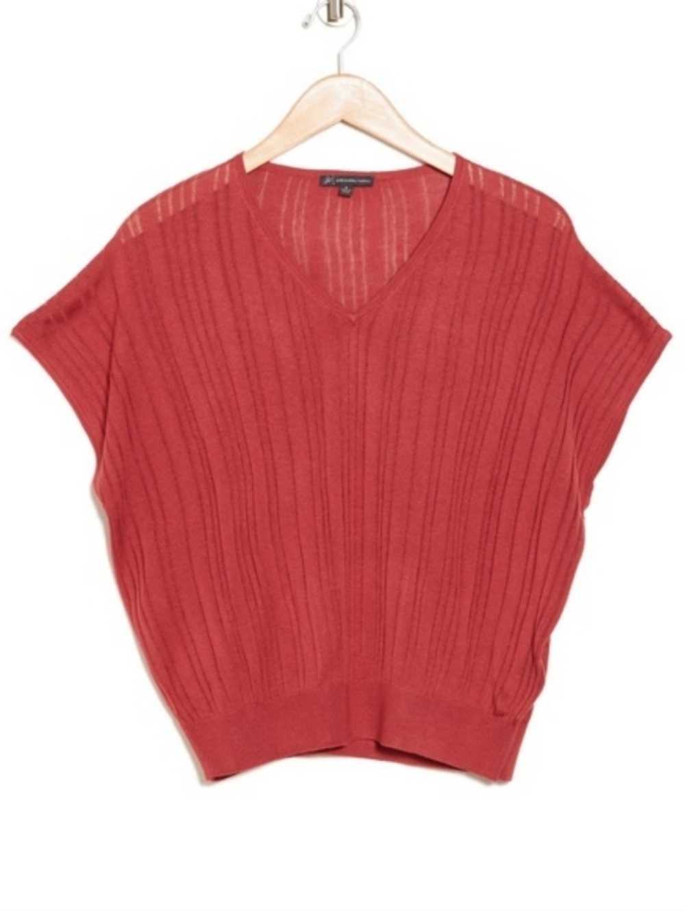 ADRIANNA PAPELLV-neck Vertical Rib Sweater In Rose Batwing Drop shoulder Med - Picture 3 of 6